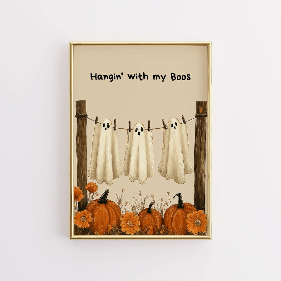 Hangin' With My Boos Print – Cute Ghost Friends Halloween Wall Art