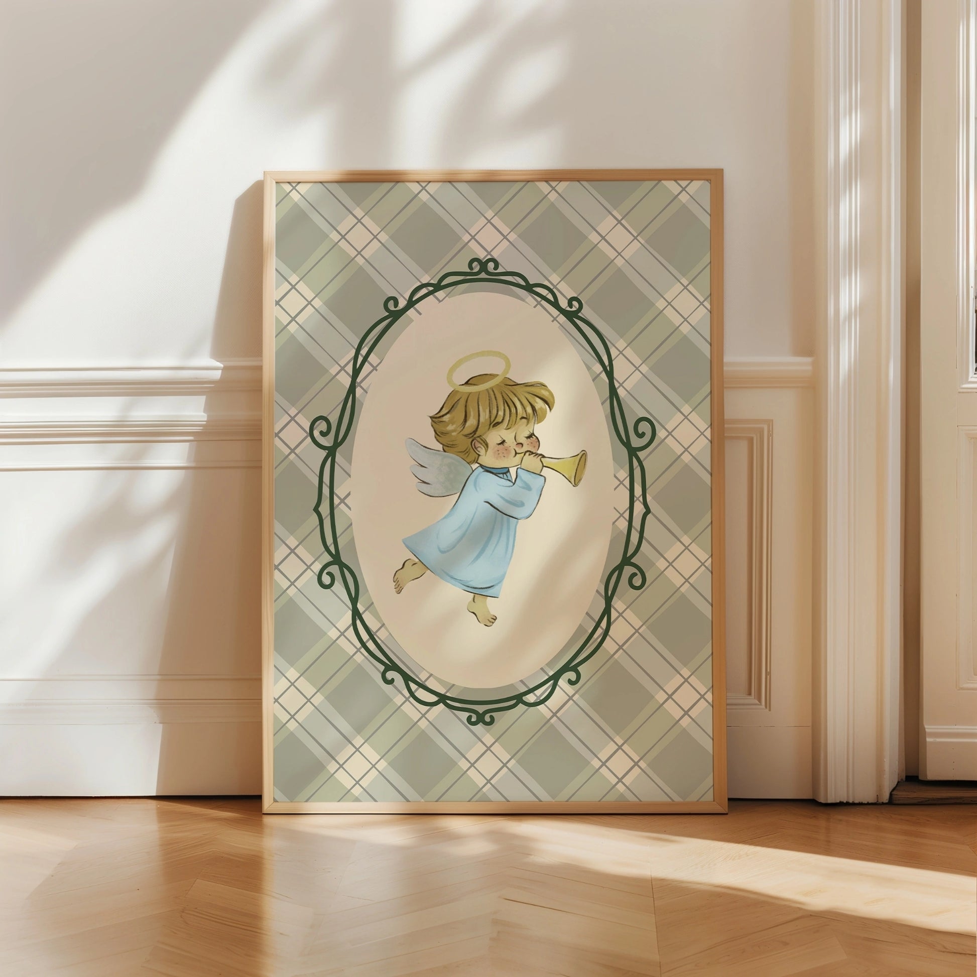 Plaid Angel Wall Art - Cute Baby Angel Nursery Print