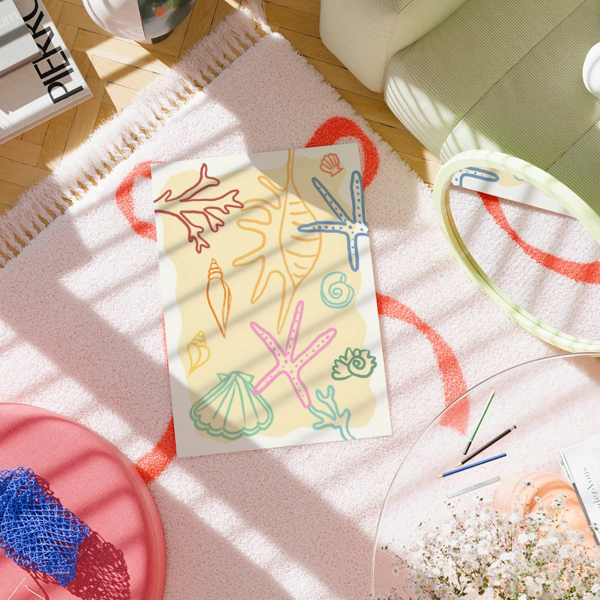 Colorful Sea Shell Wall Art - Starfish Coastal Poster