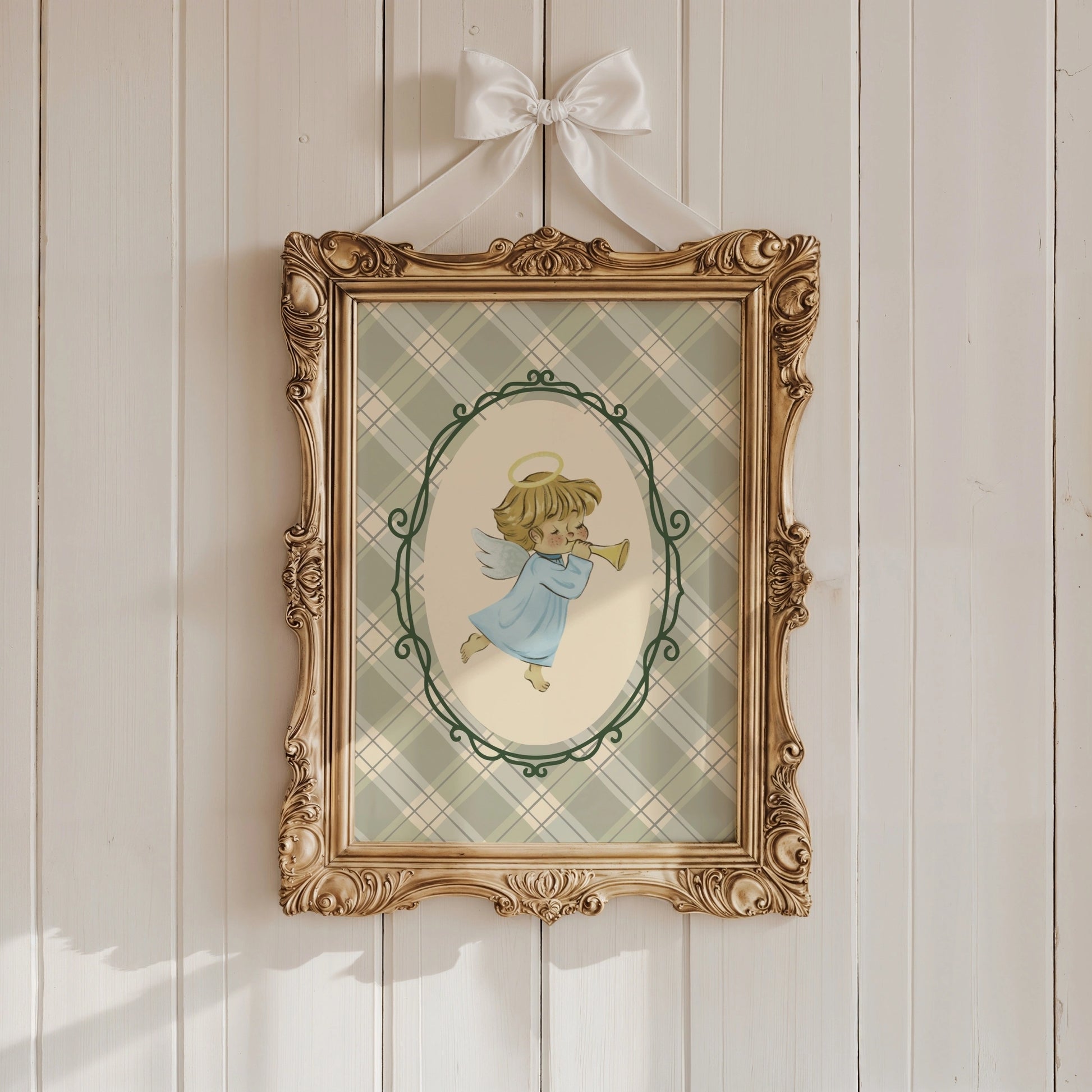 Plaid Angel Wall Art - Cute Baby Angel Nursery Print