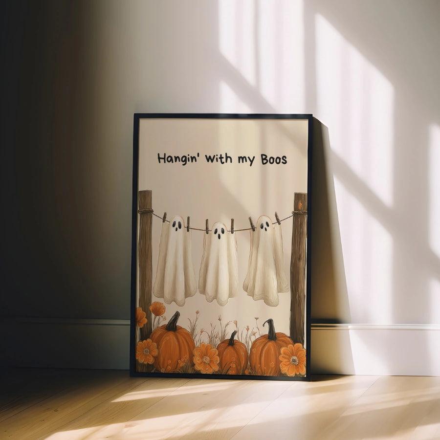 Hangin' With My Boos Print – Cute Ghost Friends Halloween Wall Art