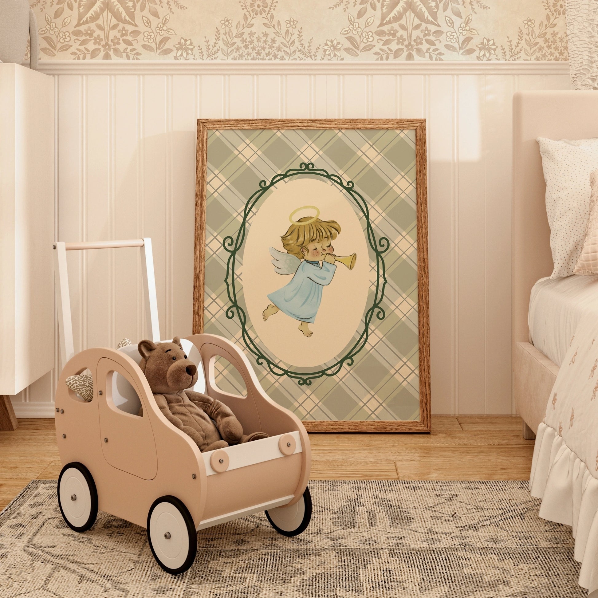 Plaid Angel Wall Art - Cute Baby Angel Nursery Print