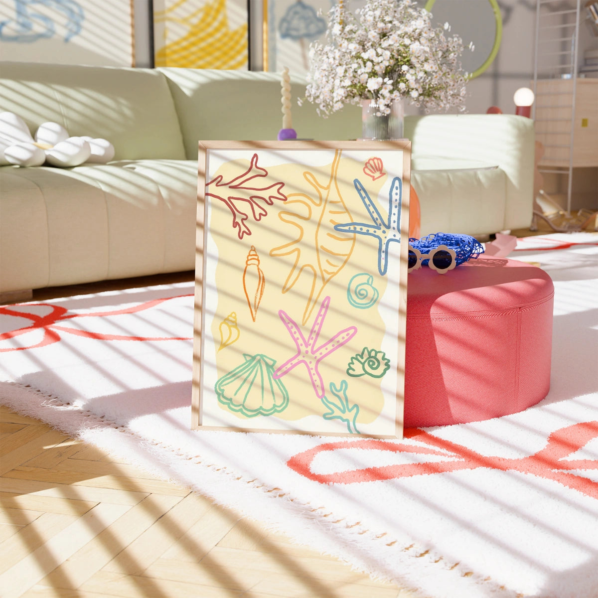 Colorful Sea Shell Wall Art - Starfish Coastal Poster