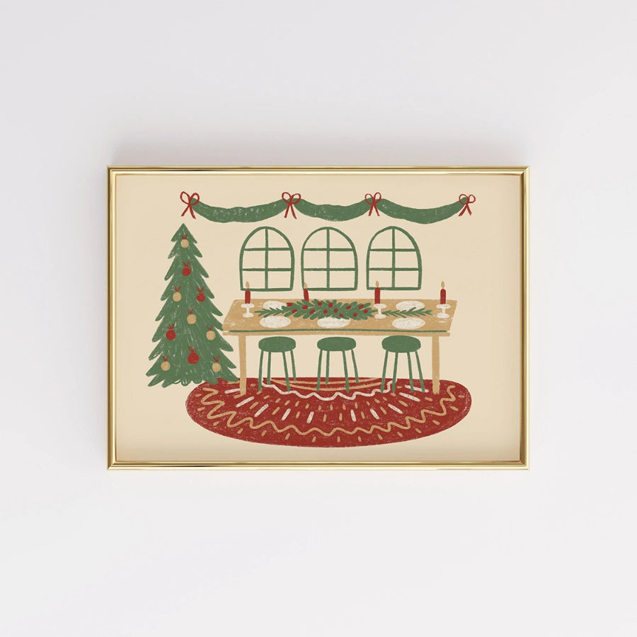 Christmas Dining Room Print – Cozy Holiday Dinner Wall Art