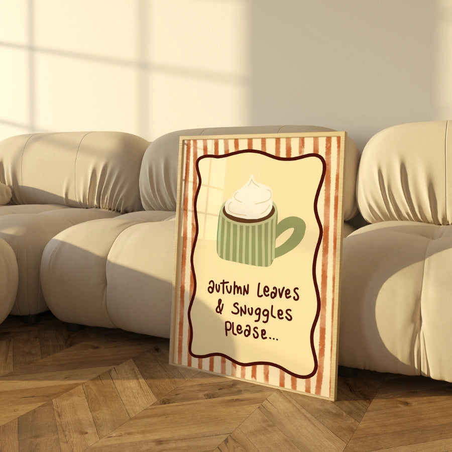 Autumn Snuggles Wall Art - Cozy Fall Coffee Print