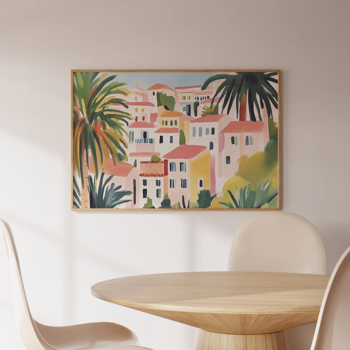 Mediterranean Village Wall Art – Colorful Coastal House Print
