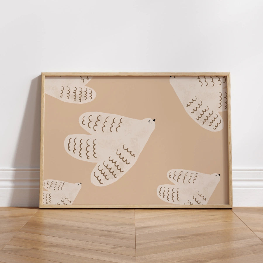 Flying Doves Nursery Print – Cute Animal Wall Art for Kids