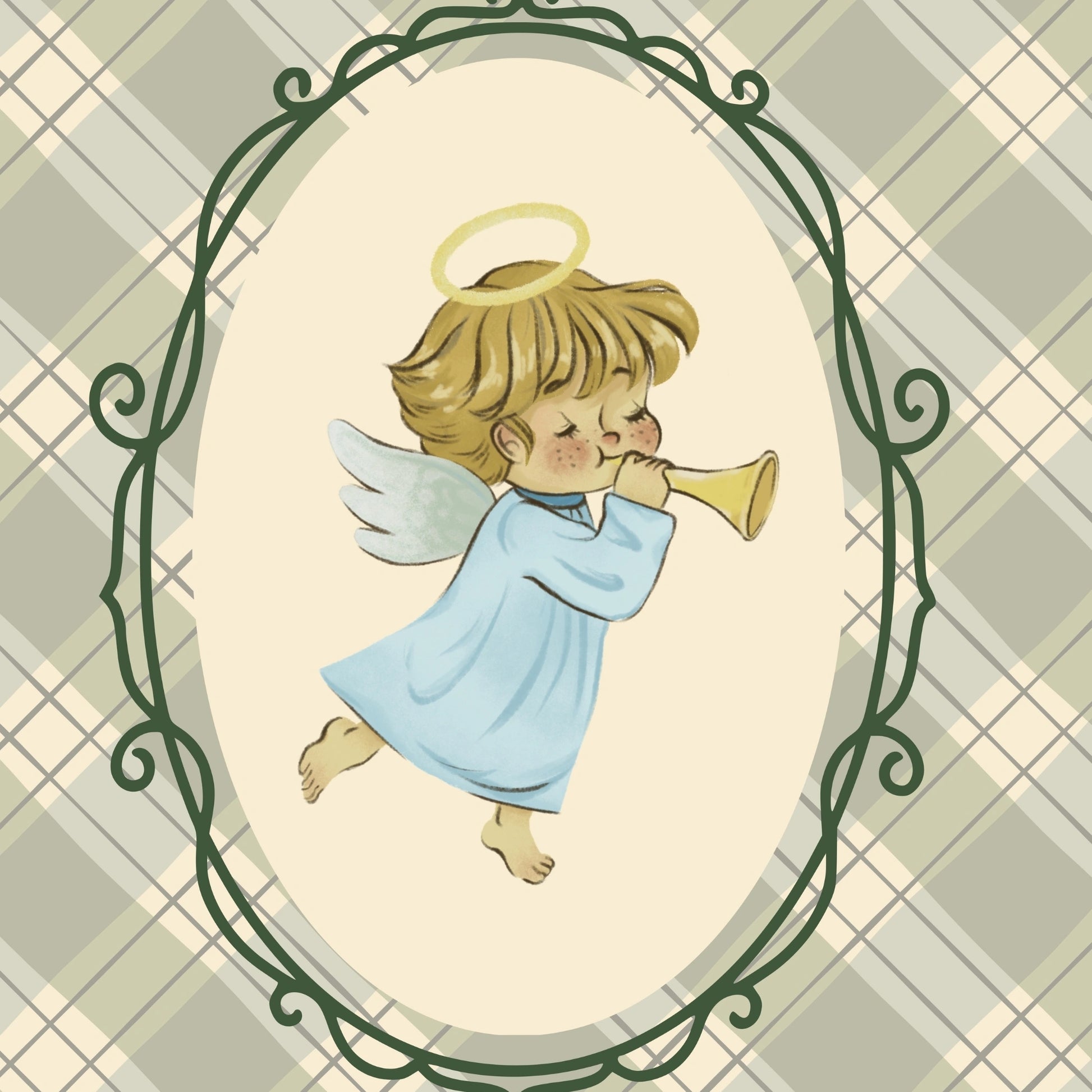 Plaid Angel Wall Art - Cute Baby Angel Nursery Print