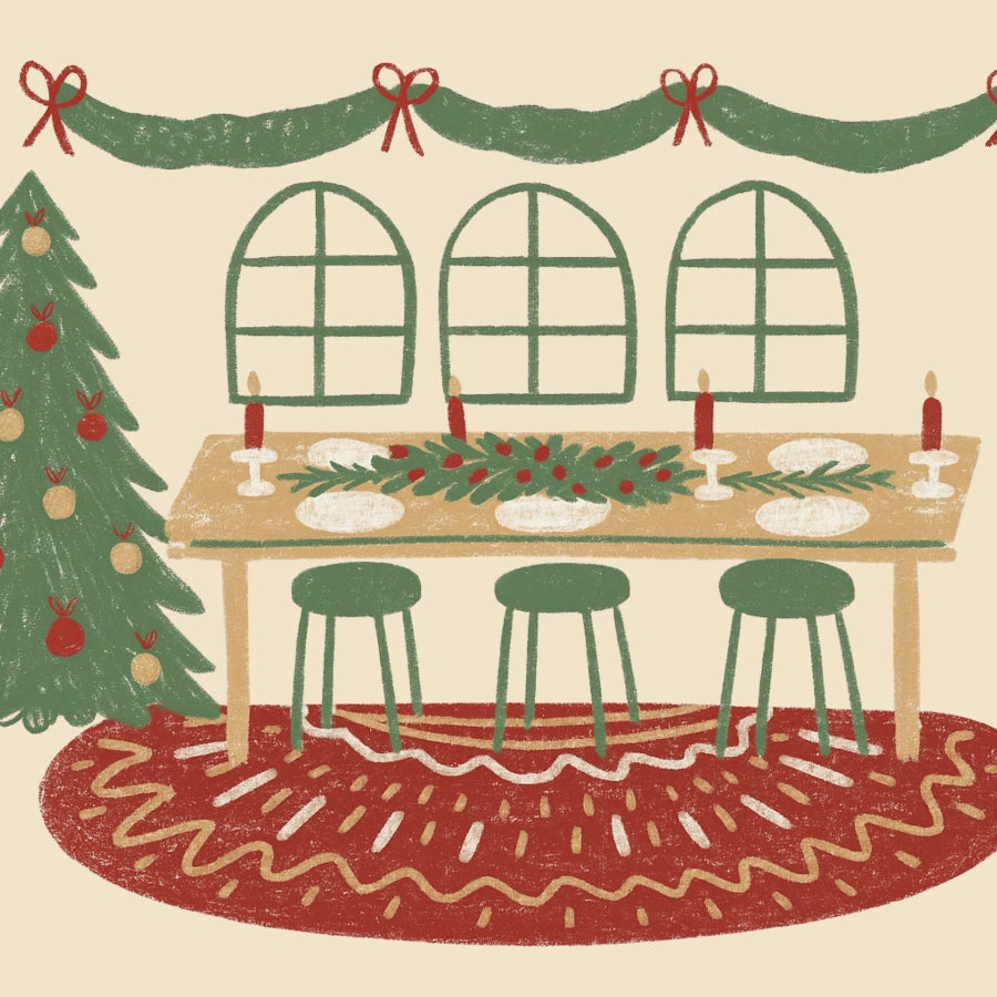 Christmas Dining Room Print – Cozy Holiday Dinner Wall Art