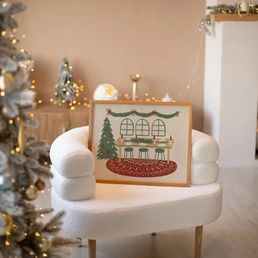 Christmas Dining Room Print – Cozy Holiday Dinner Wall Art