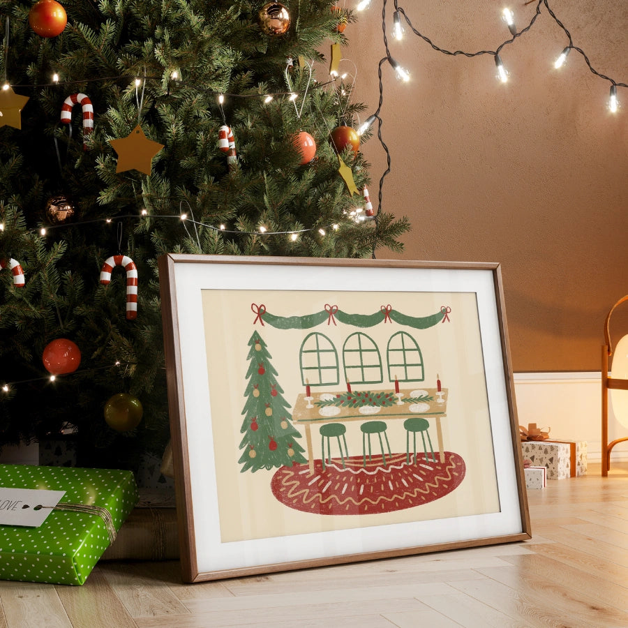 Christmas Dining Room Print – Cozy Holiday Dinner Wall Art