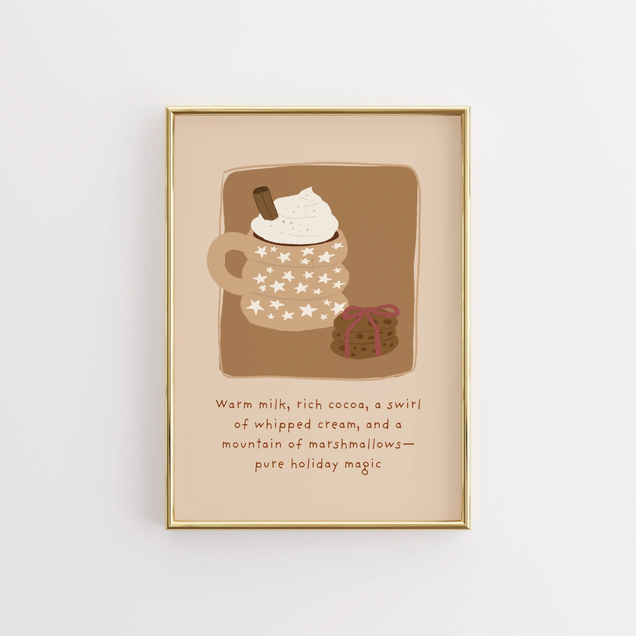 Weihnachtswandbild mit heißem Kakao