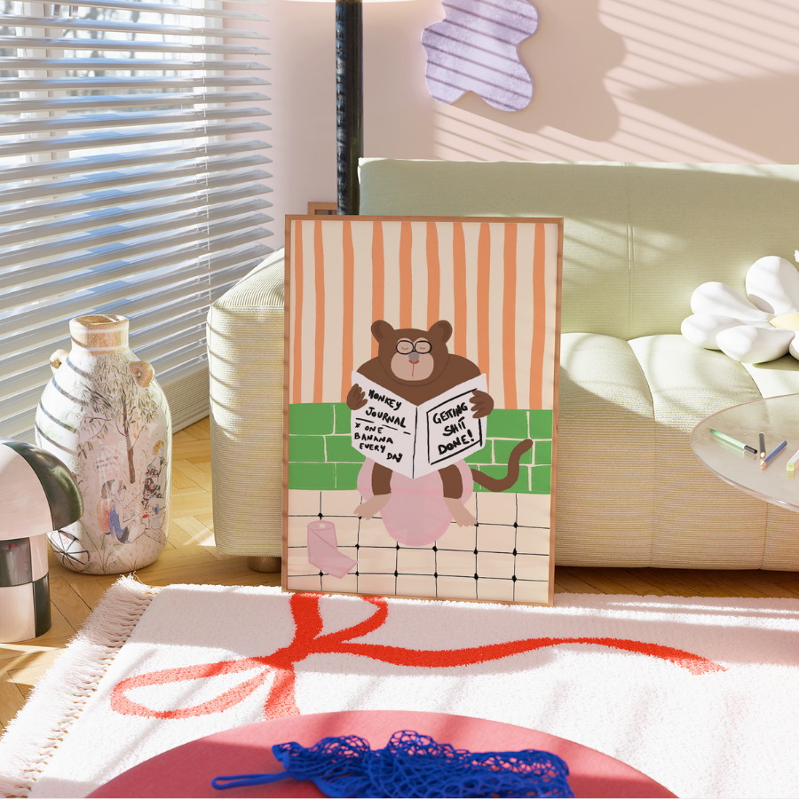 Lustiges Affen-Wandbild fürs Badezimmer – Maximalistisches Toilettenposter