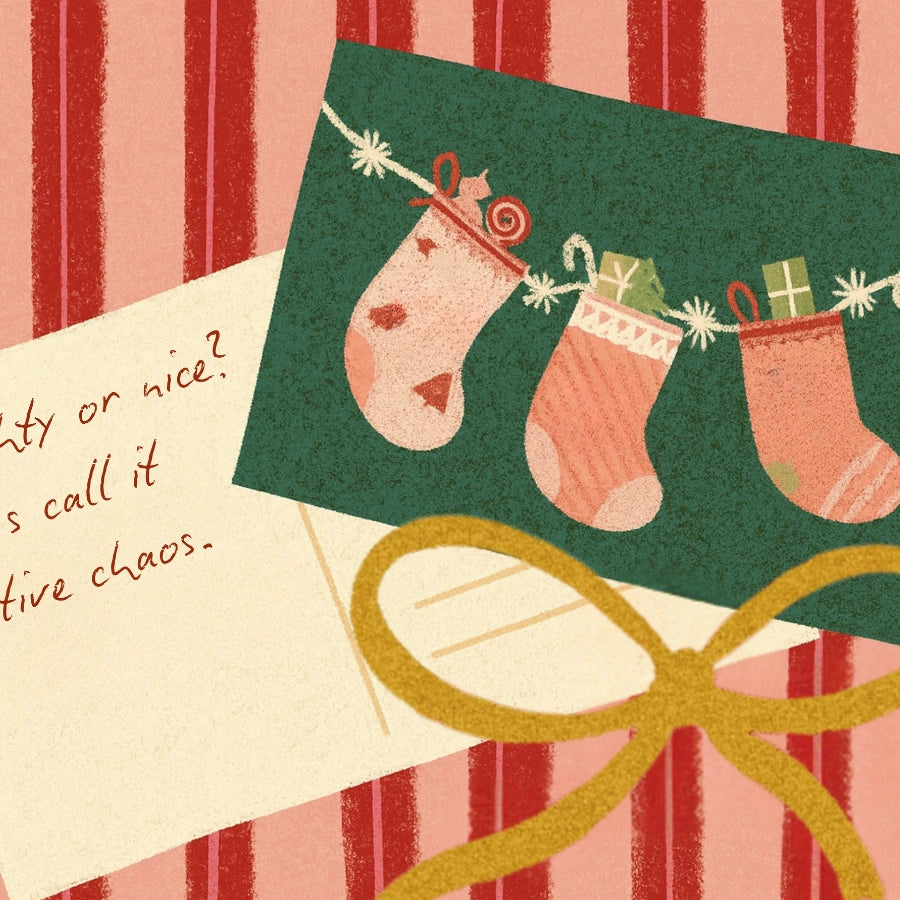 Festive Chaos Christmas Print – Funny Holiday Wall Art with Stockings