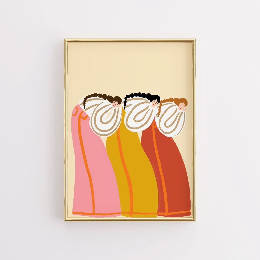 Sisterhood Boho Wall Art – Folk femminile nei toni del tramonto 