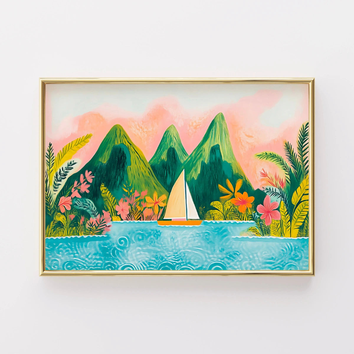 Tropical Sailing Wall Art – Colorful Island Print