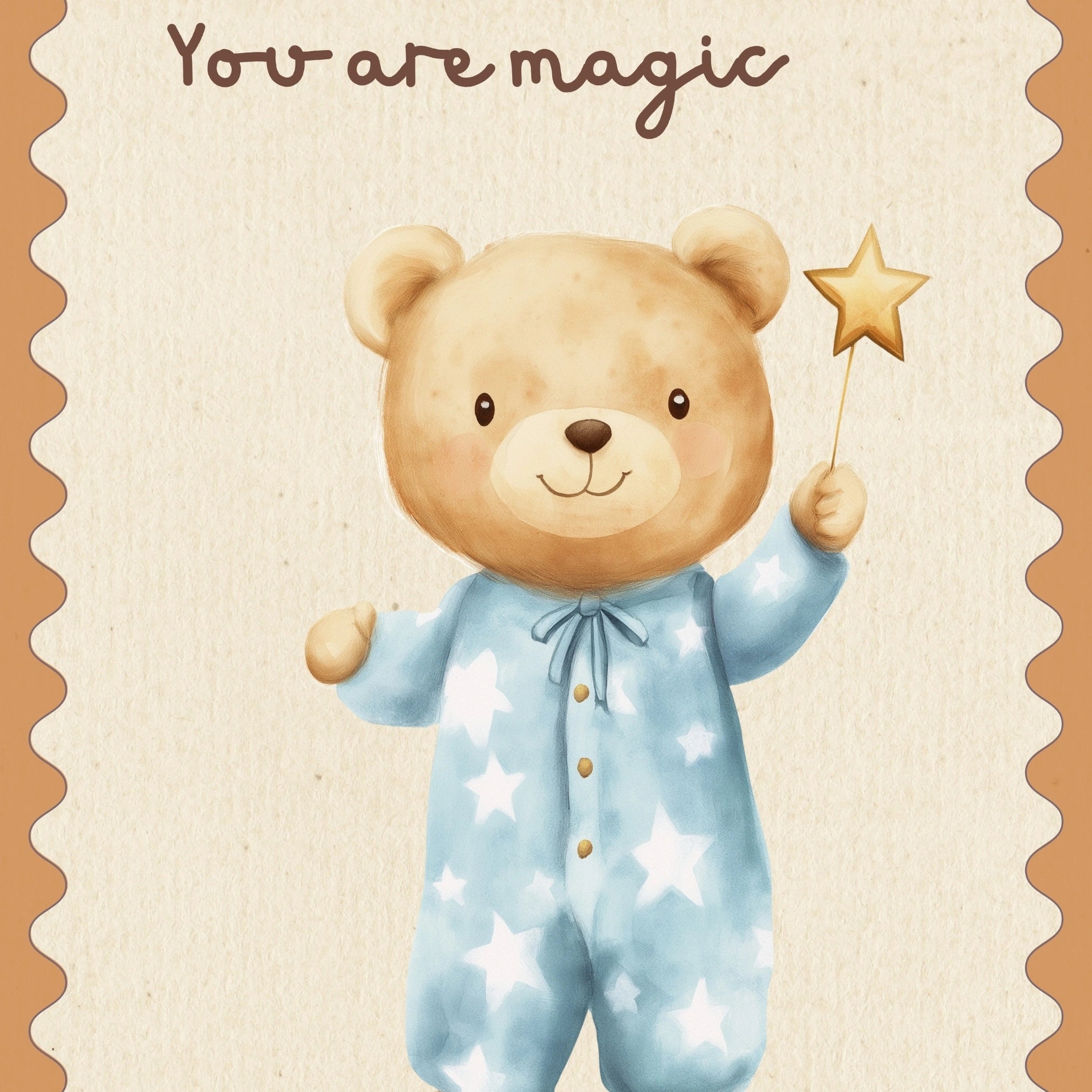 Magic Bear Wall Art - Blue Pajama Nursery Print