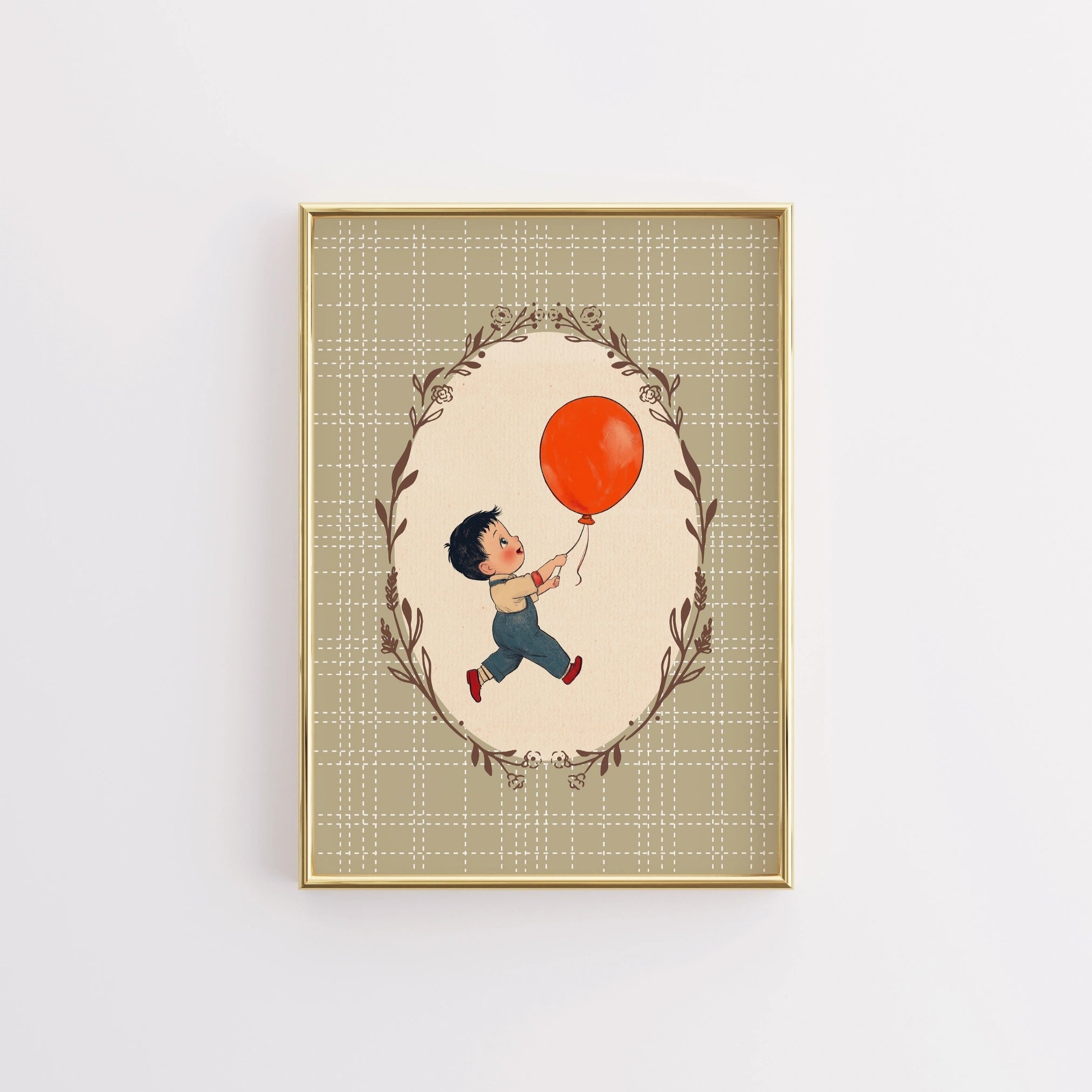 Vintage Boy Balloon Wall Art - Red Balloon Kids Print