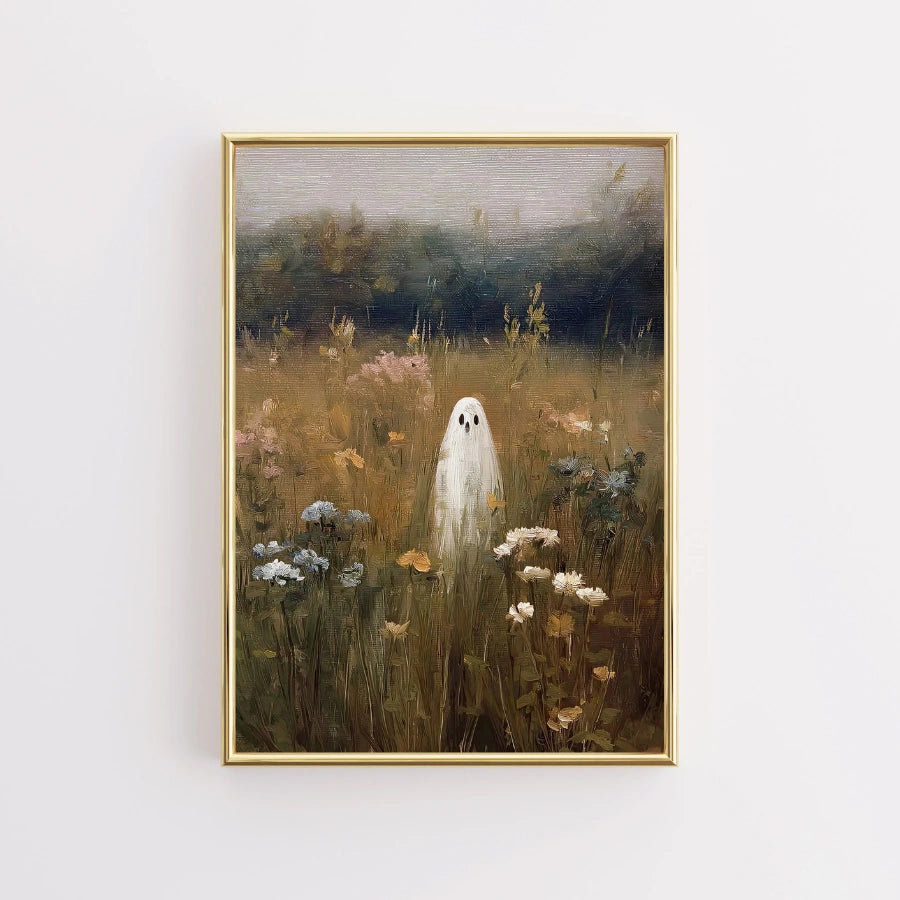Ghost in a Wildflower Field – Moody Halloween Wall Art