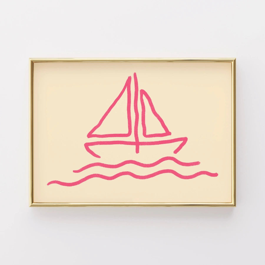 Sailboat Line Art Print – Pink Nautical Wall Art