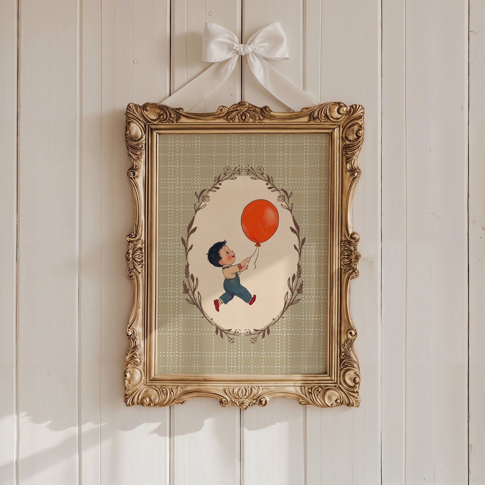 Vintage Boy Balloon Wall Art - Red Balloon Kids Print