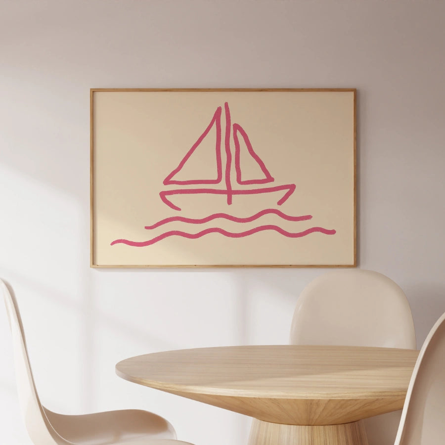 Sailboat Line Art Print – Pink Nautical Wall Art