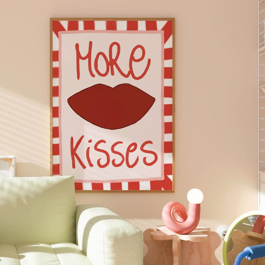 Mehr Küsse Wandbild – Poster mit kräftig roten Lippen