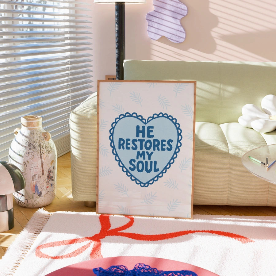 He Restores My Soul Wall Art – Psalm 23 Christian Print