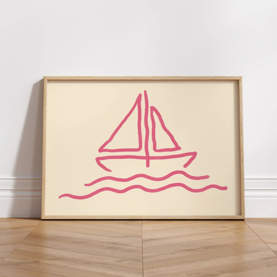 Sailboat Line Art Print – Pink Nautical Wall Art