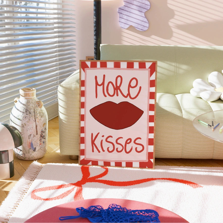 Mehr Küsse Wandbild – Poster mit kräftig roten Lippen