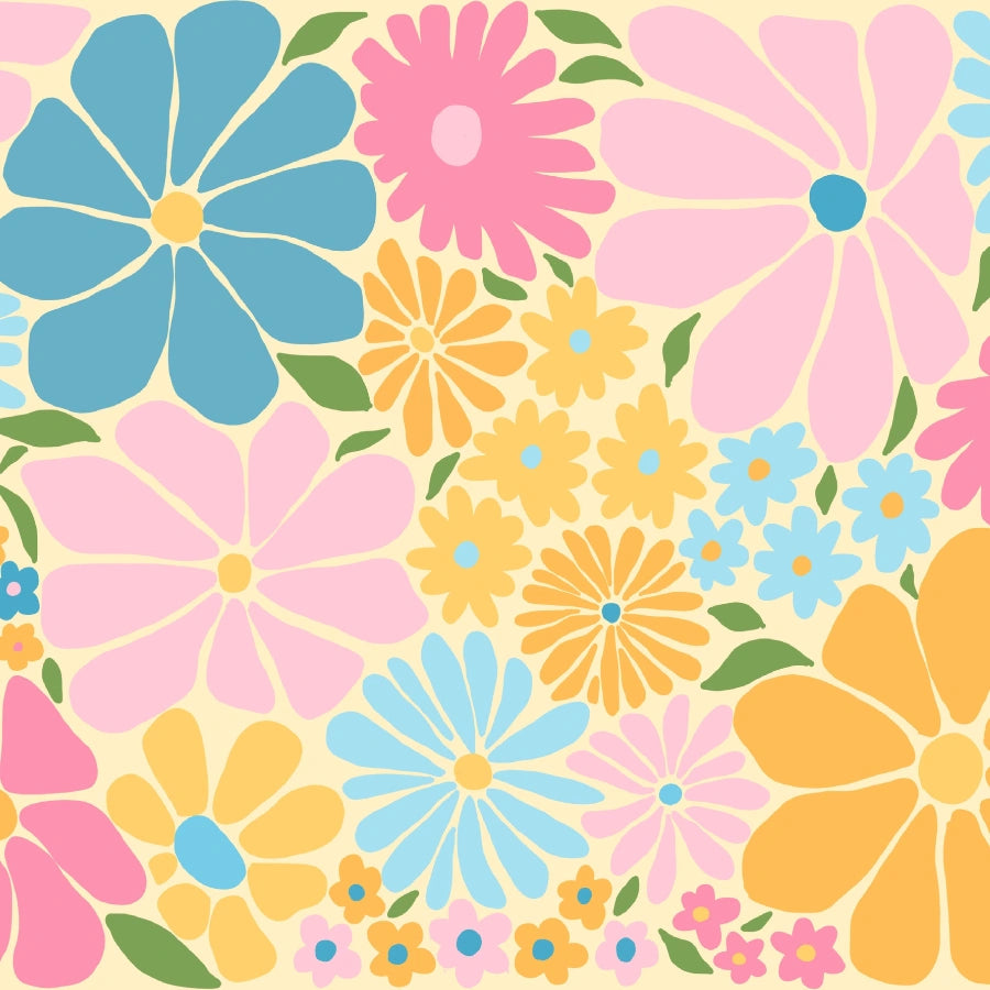 Retro Flower Power Print – Farbenfrohe florale Wandkunst