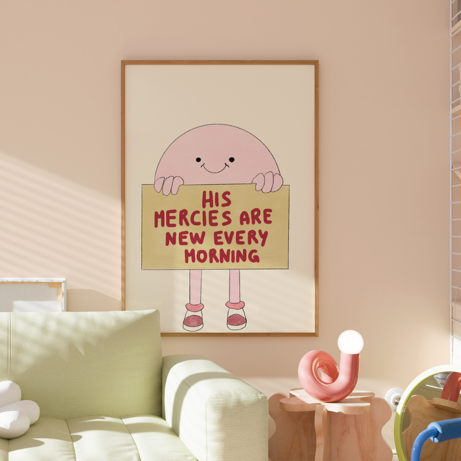 His Mercies Christian Wall Art – Cute Morning Bible Verse Print
