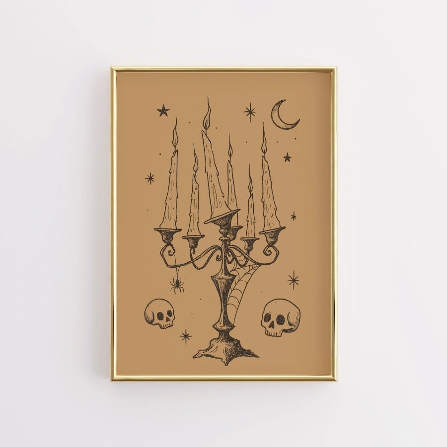 Gothic Candelabra Halloween Print – Witchy Candle Art