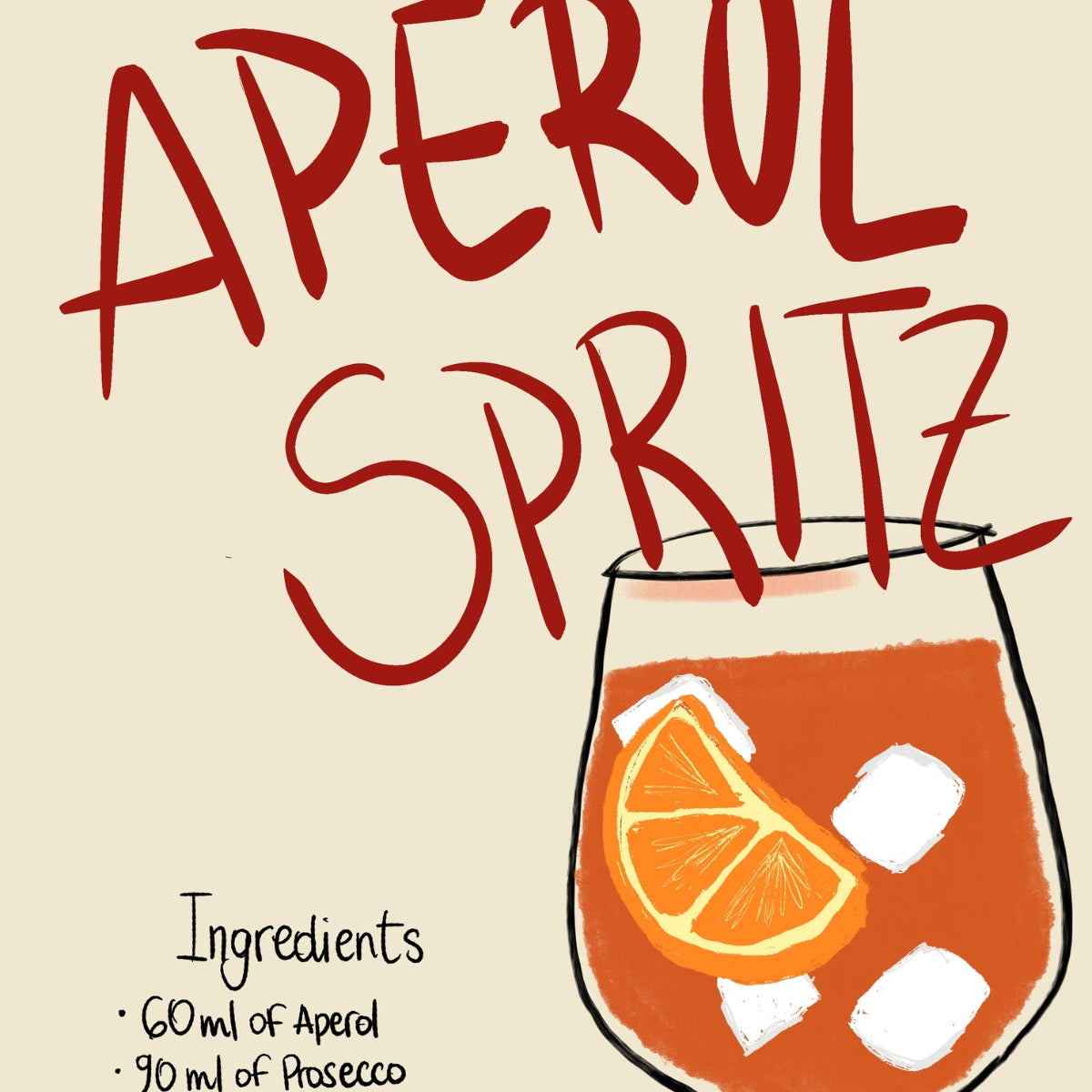Aperol Spritz Recipe Print – Retro Cocktail Wall Art