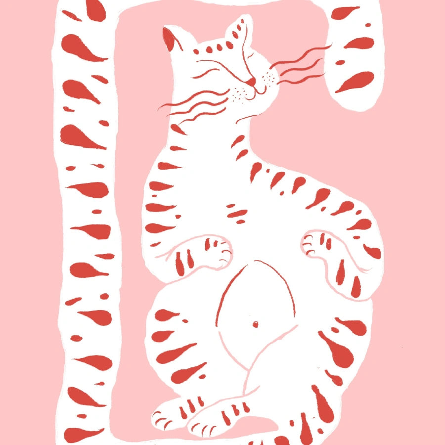 Verspieltes Katzen-Wandbild – Rosa maximalistischer Tierdruck