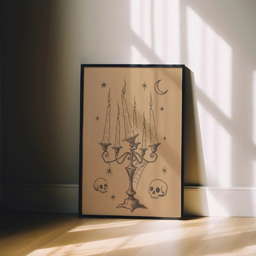 Gothic Candelabra Halloween Print – Witchy Candle Art