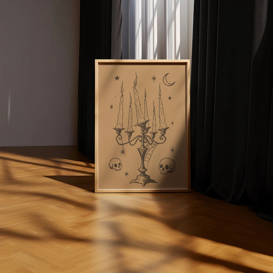 Gothic Candelabra Halloween Print – Witchy Candle Art