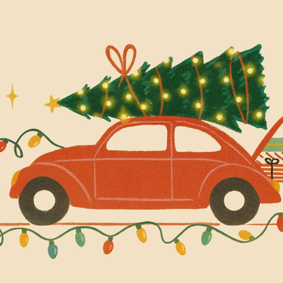 Christmas Car Tree Wall Art – Retro Holiday Print