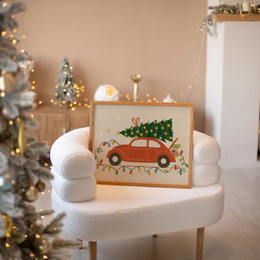 Christmas Car Tree Wall Art – Retro Holiday Print