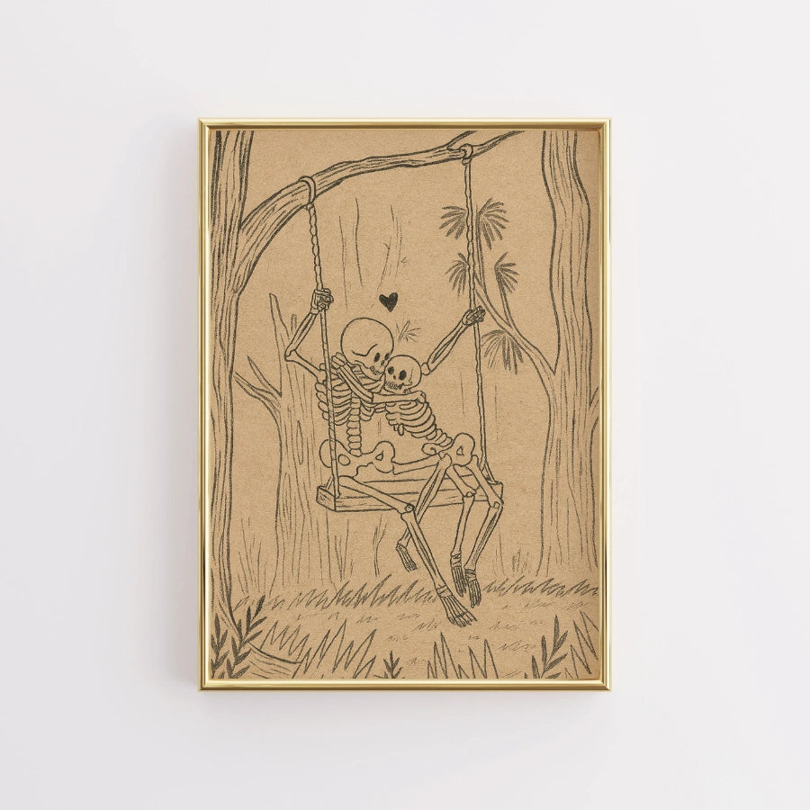 Skeleton Couple Swing Print – Romantic Gothic Halloween Art
