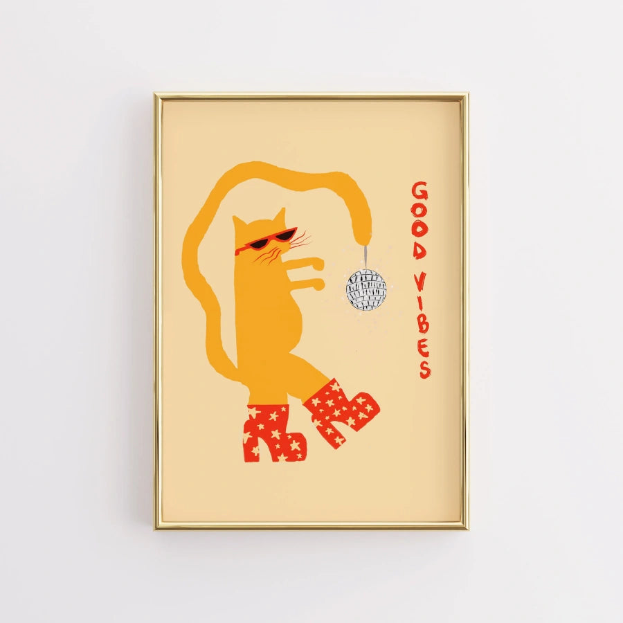 Disco-Katzen-Wandbild – Ausgefallener maximalistischer Tierdruck