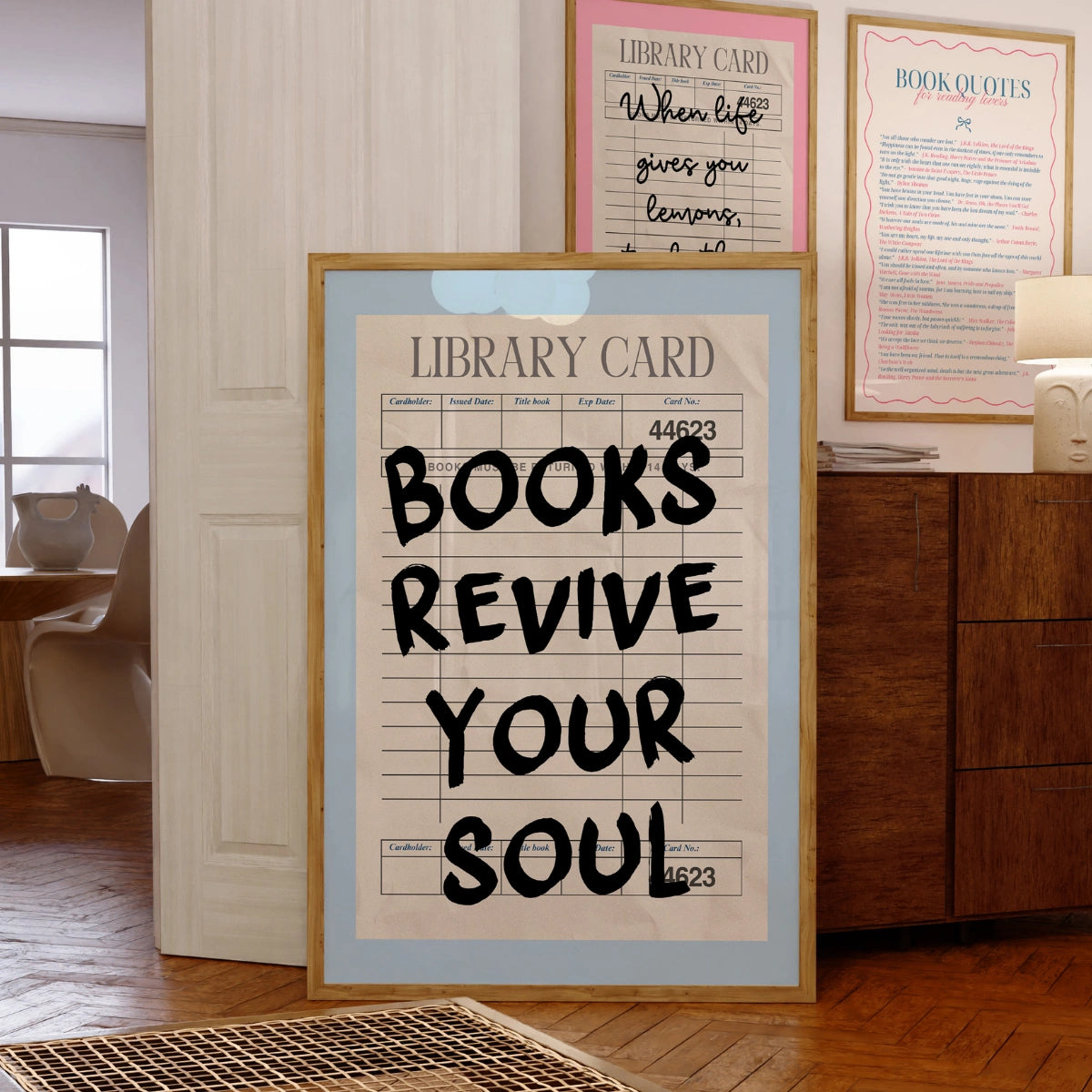 Books Revive Your Soul Print – Vintage Library Card Wall Art for Book Lovers