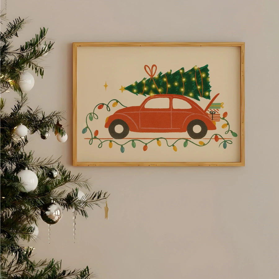 Christmas Car Tree Wall Art – Retro Holiday Print