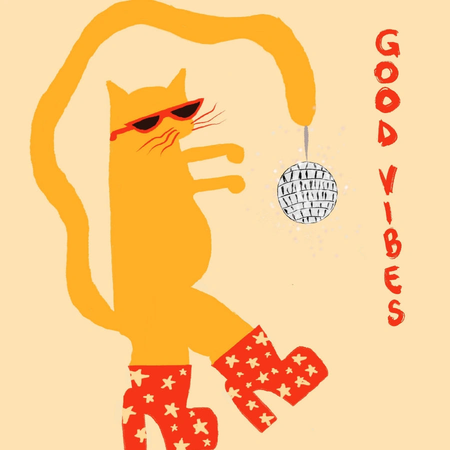 Disco-Katzen-Wandbild – Ausgefallener maximalistischer Tierdruck