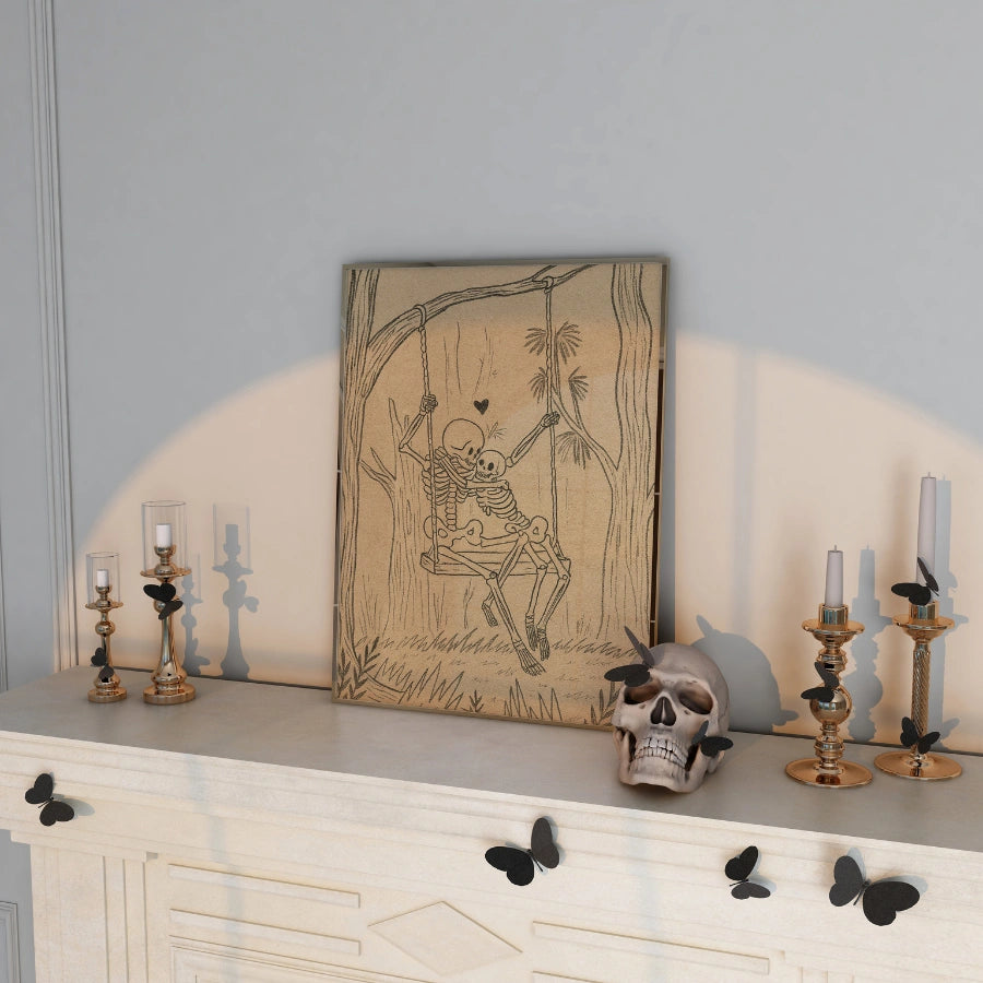 Skeleton Couple Swing Print – Romantic Gothic Halloween Art