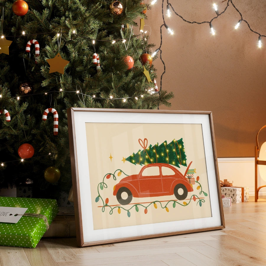 Christmas Car Tree Wall Art – Retro Holiday Print