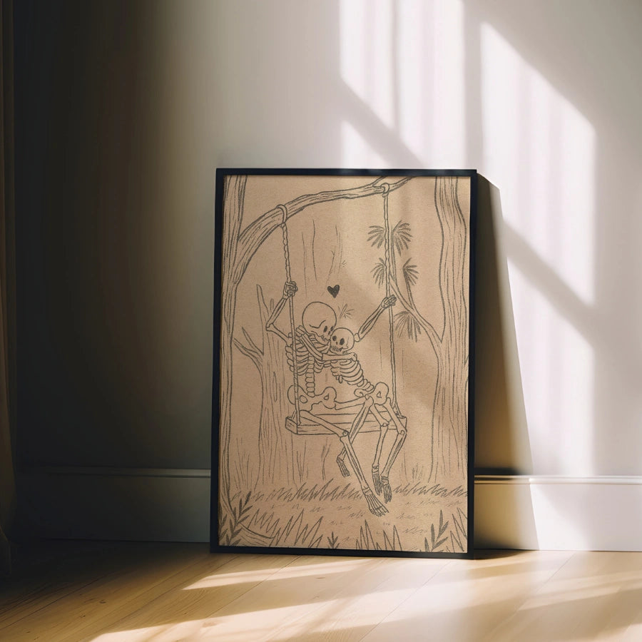 Skeleton Couple Swing Print – Romantic Gothic Halloween Art