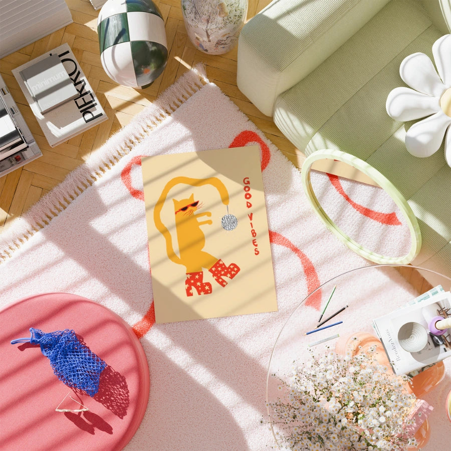 Disco-Katzen-Wandbild – Ausgefallener maximalistischer Tierdruck