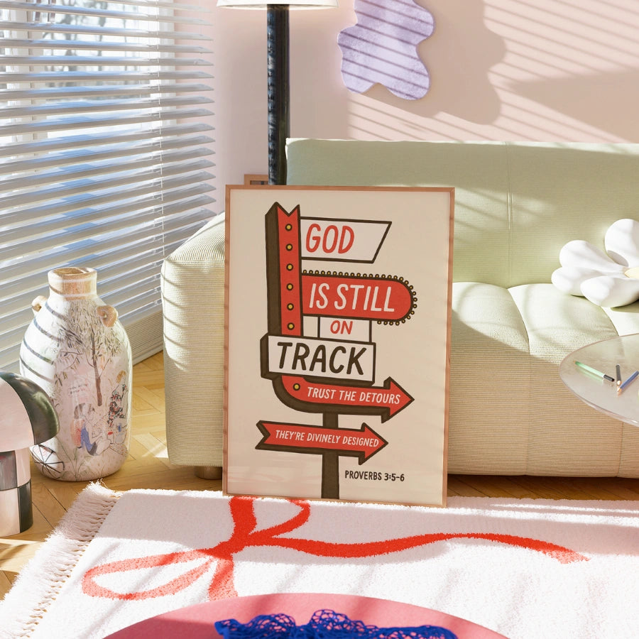 God Is Still on Track Wall Art - Faith Based Detour Sign Poster