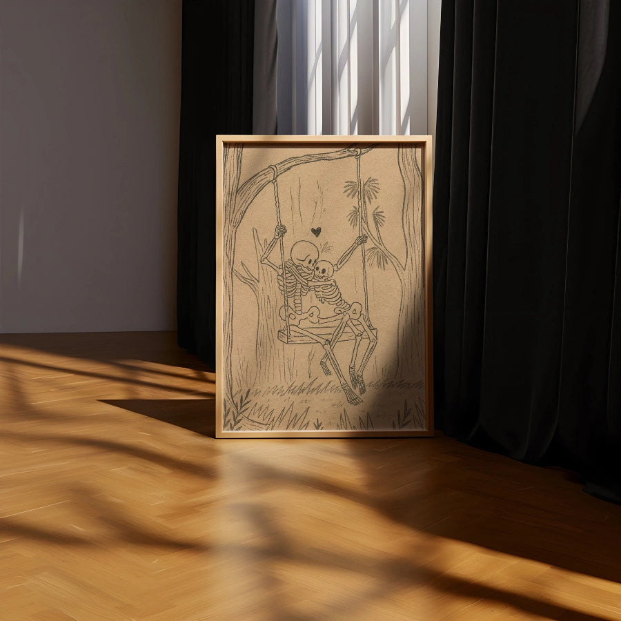 Skeleton Couple Swing Print – Romantic Gothic Halloween Art